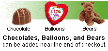 Chocolates, Balloons, and Bears can be added near the end of checkout